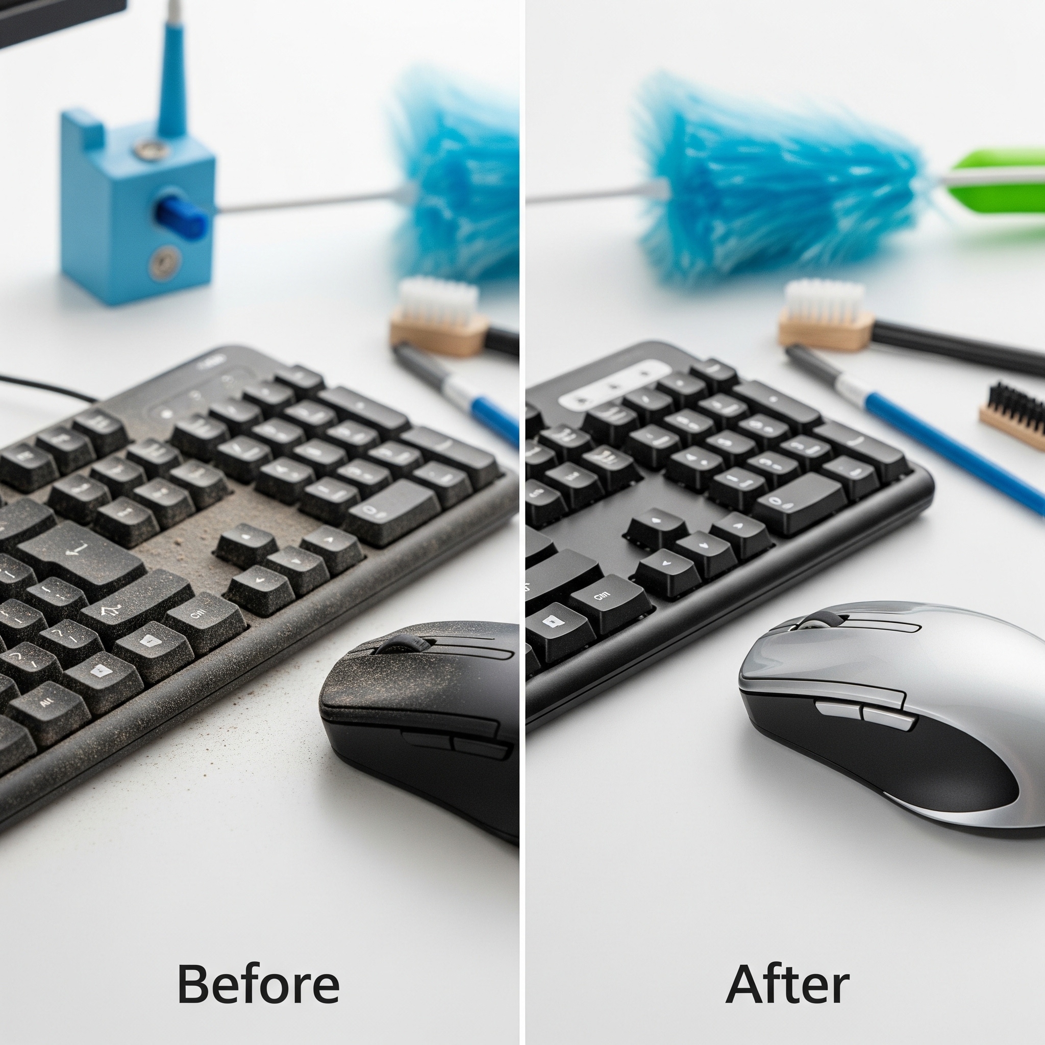 キーボード, マウス, 掃除, 清潔, ピカピカ, エアダスター, ブラシ, BeforeAfterイメージ